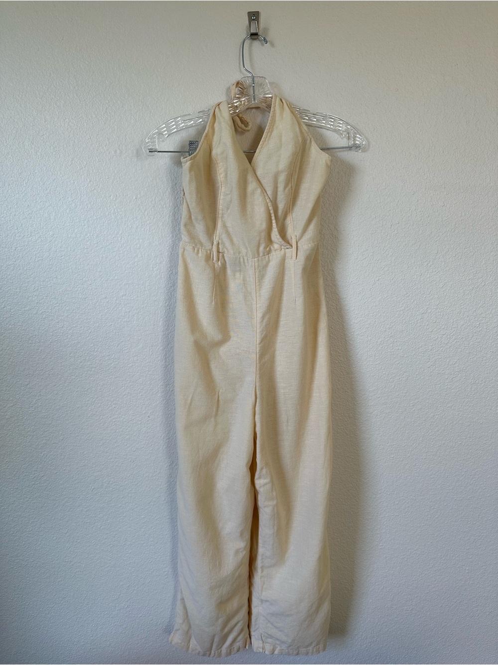 American Eagle Linen Blend Halter Jumpsuit Wide Leg Yellow Size XS